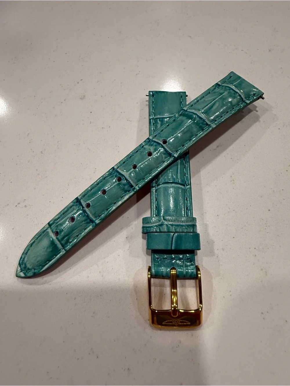 Invicta 16mm Teal Alligator Embossed Leather Watch Band Gold Tone Buckle